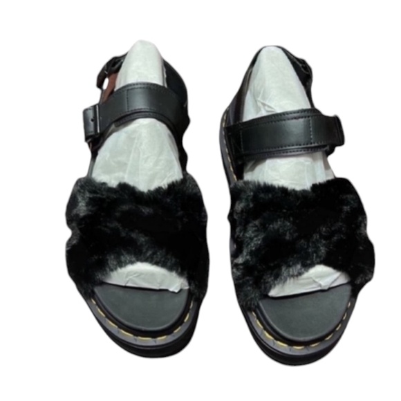 Dr. Martens Black Voss II Fluffy Sandals Size 10 - Picture 3 of 7
